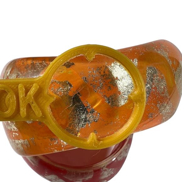 Resin Bangle Bracelets Womens Set of 2 Red Orange Silver Foil Wide Chunky Style - Picture 2 of 13